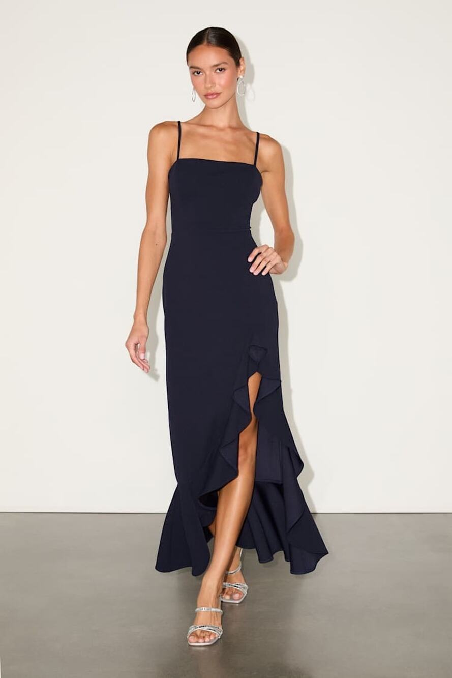 NWT Lulus Iveta Navy Cutout Ruffled Sleeveless Midi Dress Flapper Party Size XS